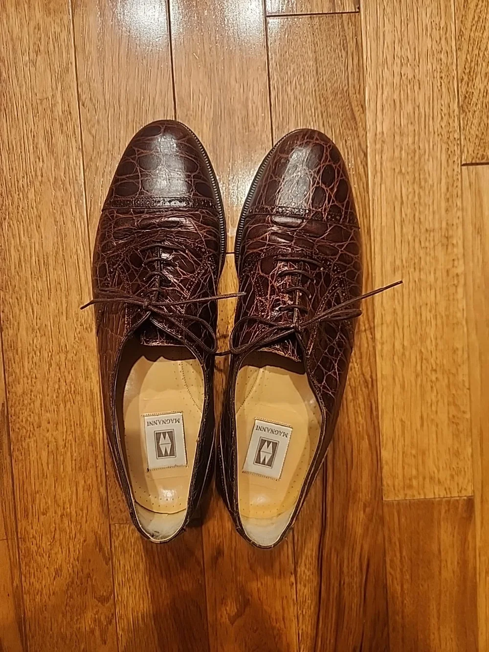 Magnanni Men’s Brown Crocodile Leather Dress Shoes Size 10.5 M Made in Spain